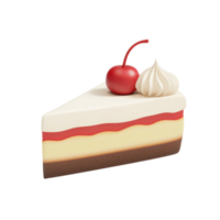 A delightful 3D cartoon slice of cake adorned with a cherry, isolated on transparent background png