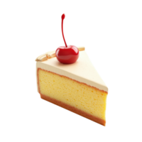 A playful 3D cartoon cake slice with a cherry, isolated on transparent background png