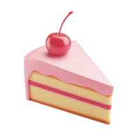 A cute 3D cartoon slice of cake with a cherry on top, isolated on transparent background png