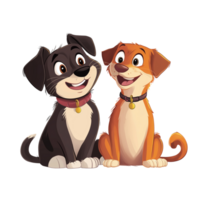 A cartoon cat and dog sitting together, smiling and showing friendly expressions, isolated on transparent Background png