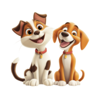 A cartoon cat and dog sitting together, both smiling and showing friendly expressions, isolated on transparent Background png