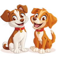 A cartoon cat and dog sitting side by side, smiling with friendly expressions, isolated on transparent Background png