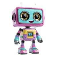A cheerful and colorful 3D toy robot with expressive eyes, cartoon style, isolated on transparent background png