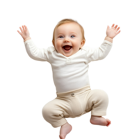 A joyful baby lying back, reaching out with tiny hands, isolated on transparent Background png