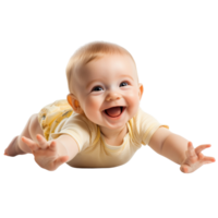 A cheerful baby lying on its back and reaching out with tiny hands, isolated on transparent Background png