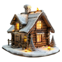 A warm wooden chalet glowing in the snow, isolated on transparent background png