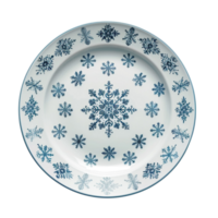 A beautifully designed Christmas plate set with intricate snowflake patterns, Isolated on transparent Background png