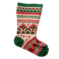 A delightful Christmas stocking with red and green festive patterns, Isolated on transparent Background png