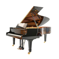 A grand piano with lid open displaying strings and hammers from the side, isolated on transparent Background png