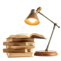 A classic desk lamp casting light on an open textbook, isolated on a transparent background png