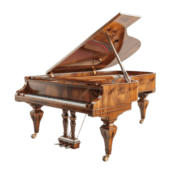 stor piano med öppen lock, visa upp strängar och hammare från de sida, isolerat på transparent bakgrund png