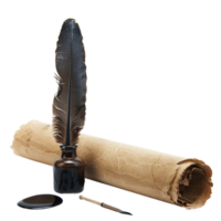Quill and ink with parchment scroll isolated transparent Background png