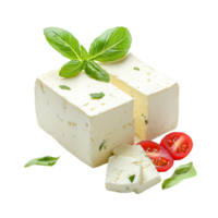A chunk of paneer cheese with a few slices removed, Isolated on transparent Background png
