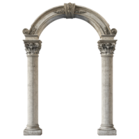 A classic stone column arch with ornate details, standing tall, isolated on transparent background png