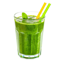 Nutritious green smoothie with straws in clear drinking glass Isolated on transparent Background png