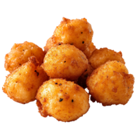 A close-up of crispy, golden-brown hush puppies, freshly fried, isolated on transparent background png