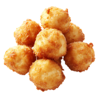 A close-up of crispy, golden hush puppies with crunchy texture, isolated on transparent background png