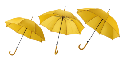 Bright yellow umbrellas in various positions, showcasing their vibrant color and design, perfect for rainy days or outdoor events png