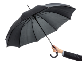 black umbrella held by hand, showcasing its elegant design and functionality, perfect for rainy weather or as stylish accessory png