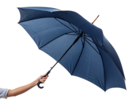 person holding blue umbrella, showcasing its elegant design and functionality. umbrella is open, providing protection from rain or sun png