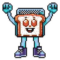Pixel art smiling sandwich character with arms raised in excitement vector