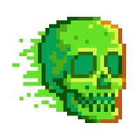 pixel art green skull, digital glitch effect retro gaming, abstract cyberpunk, futuristic artwork vector