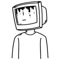 Person with a computer monitor head, abstract digital illustration vector