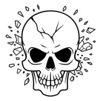Cracked skull illustration with shattered fragments in dynamic black and white design vector