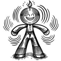 Joyful figure with radiating energy, blissful expression, and playful design vector