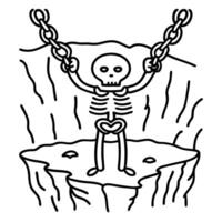 Skeleton breaking free with chains on cliff, representing liberation and defiance vector