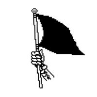 Pixelated hand holding a black flag retro digital art, vintage pixel graphic, protest symbol vector