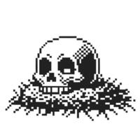 Pixelated skull illustration, monochrome 8 bit digital art with crosshatching effect vector