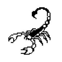 pixelated scorpion in black and white retro digital art, minimalist design vector