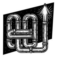 Intricate pipe maze with upward arrow design, symbolizing progress and growth vector