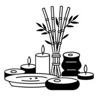 Spa essentials with candles, bamboo, and stones for a relaxing, serene atmosphere vector