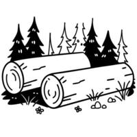 forest landscape with cut tree logs and whimsical evergreen trees vector