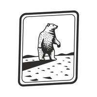 Black and white bear illustration in rectangular frame with wilderness background vector