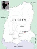 Sikkim is a state of India showing district map with neighbour state vector