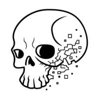 Skull with pixelated fragmentation effect in black and white illustration vector
