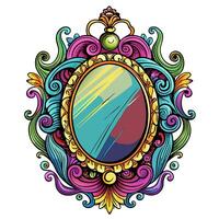 Colorful Ornate Vintage Mirror Frame with Intricate Swirls and Floral Patterns vector