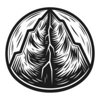 round mountain emblem with bold outlined peaks in monochrome design vector