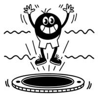 Joyful character bouncing on a trampoline, excitement and energy in motion vector