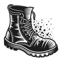 Vintage rugged boot illustration with laces and worn texture elements vector
