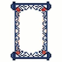 Ornate pixel art frame with floral motifs and geometric patterns in a retro style vector