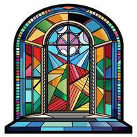 Vibrant stained glass window with geometric patterns and colorful abstract design in modern architecture vector