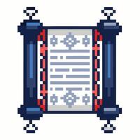 Pixel Art Ancient Scroll with Geometric Patterns, Retro Gaming Aesthetic, Vintage Fantasy Design vector