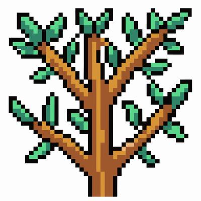 Pixel Art Tree with Green Leaves Retro Nature Illustration for Vintage Design