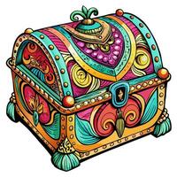 Colorful Decorative Treasure Chest with Intricate Patterns in Bohemian Style vector