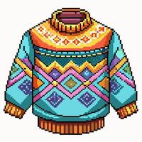 Vintage Pixel Art Colorful Sweater with Geometric Knit Patterns vector