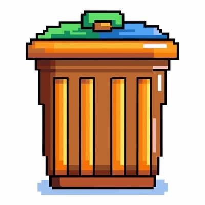 Retro Pixel Art Recycling Bin with Green and Blue Lid for Environmental Awareness